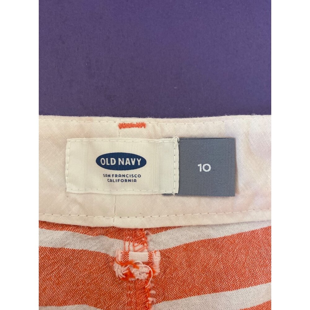 Old Navy Women's Peach & White Striped Cotton Shorts Size 10 With Pockets - Picture 4 of 5